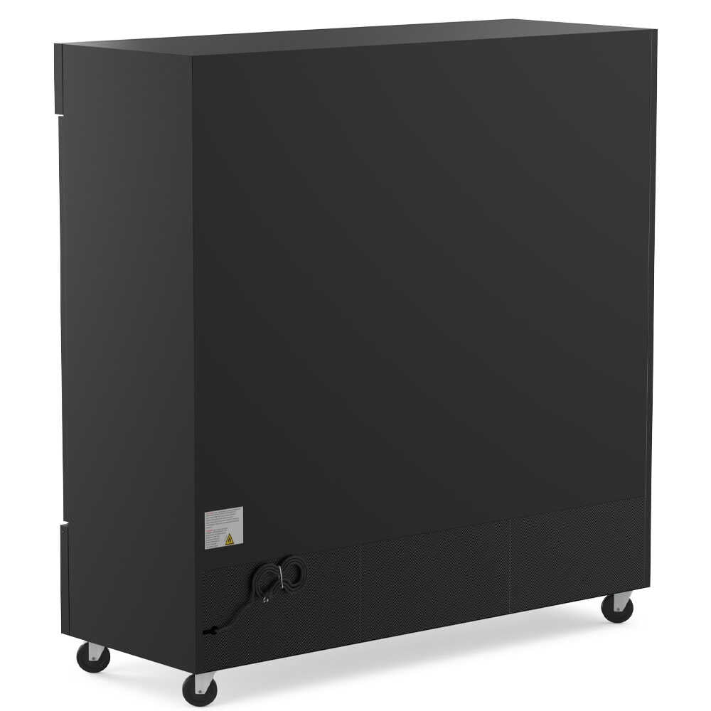 Coldline G80-B 78-inch three-glass door merchandiser refrigerator with LED lighting and a black exterior. This unit features three glass doors that provide easy access and enhanced visibility for merchandising a wide range of products. The built-in LED lighting ensures bright and clear illumination, highlighting the contents for optimal presentation. The sleek black finish offers a modern, professional look, making it a perfect addition to any commercial retail environment.