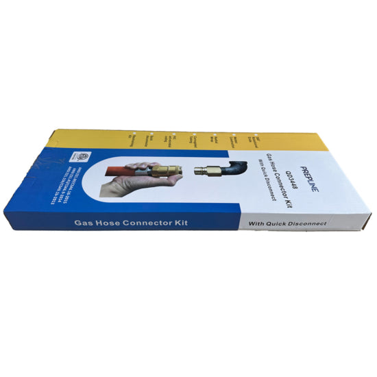 A 60-inch Prepline gas hose connector kit with a 3/4-inch diameter and quick disconnect feature. Designed for commercial kitchens, it ensures secure gas connections for appliances. Includes durable materials for safety, flexibility, and easy installation.