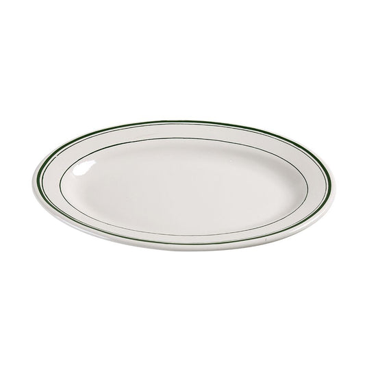 Yanco Platter GB-14 is a perfect solution for your food-serving establishment. It can be used for serving vegetables, cold cuts, fresh greens or appetizers. It is made from high-quality reliable porcelain. Thanks to the stylish Green Band collection, these white platters will perfectly fit your porcelain tableware collection. They will always look nice in your fine-dining restaurant or catering events. These round platters are a stylish and high-quality dinnerware solution for your business. 