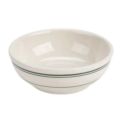 Yanco Nappie GB-15 is an elegant and versatile bowl that adds value to any restaurant or banquet hall. Crafted from high-quality bone white porcelain with a green band around the rim, this bowl offers excellent resistance to mechanical damage and temperature effects. The round shape makes it perfect for serving soups and other dishes, adding a touch of elegance to your presentations. Its classic design makes it ideal for fine-dining restaurants, catered events, and hotel settings.