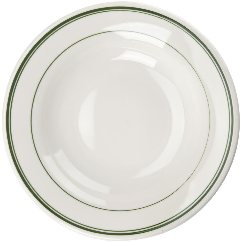 Yanco Rim Soup Bowl GB-3 is an elegant and reliable addition to your tableware collection. These bowls are made from high-quality porcelain, that gives its dinnerware a stylish glaze finish. Porcelain features excellent resistance to mechanical damage or temperature effects. You can use these Green Band collection color glazed bowls to serve such dishes like pasta, soups or salads. These white bowls would be perfect for your fine-dining restaurant, catered events, outdoor dining area or even hotels.