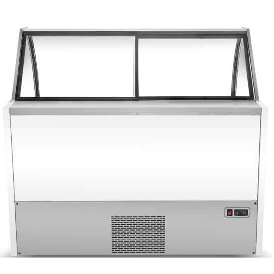 The Marchia GIC-10 56" Gelato Ice Cream Dipping Cabinet keeps 10 pans of gelato at optimal serving temperatures, perfect for displaying and serving frozen treats in restaurants or cafes.