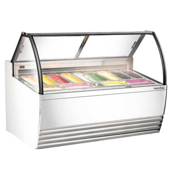 The Marchia GIC-13 70" Gelato Ice Cream Dipping Cabinet features space for 13 pans, providing an elegant display and efficient storage for a wide variety of gelato flavors in any commercial setting.