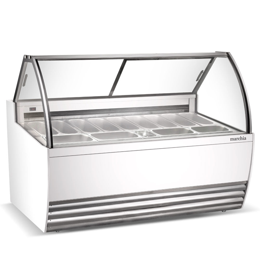 The Marchia GIC-13 70" Gelato Ice Cream Dipping Cabinet features space for 13 pans, providing an elegant display and efficient storage for a wide variety of gelato flavors in any commercial setting.