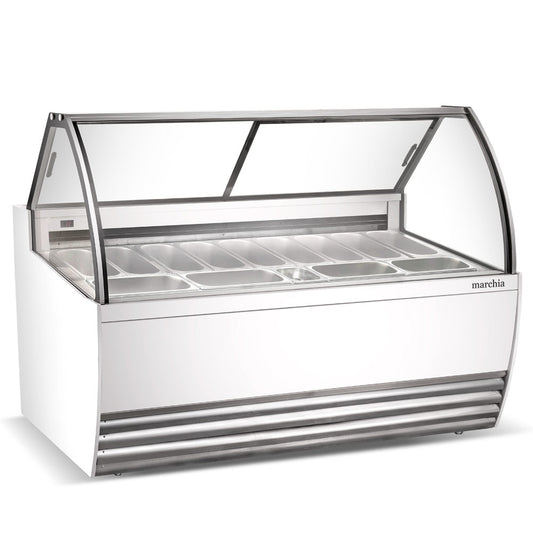 The Marchia GIC-13 70" Gelato Ice Cream Dipping Cabinet features space for 13 pans, providing an elegant display and efficient storage for a wide variety of gelato flavors in any commercial setting.