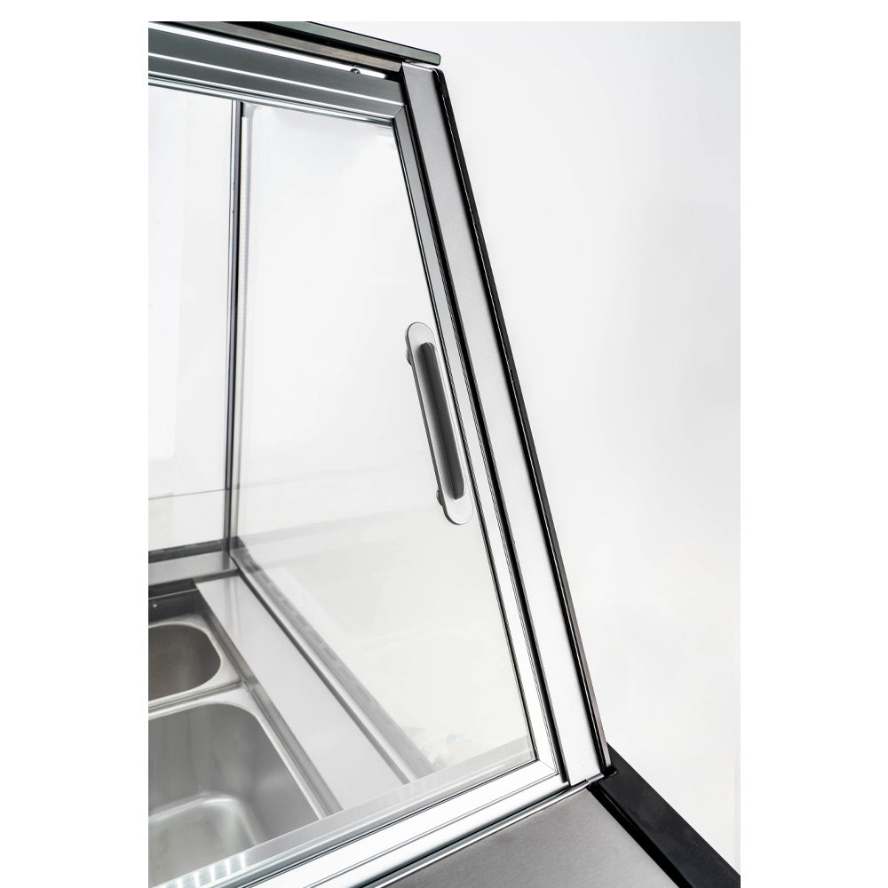 Marchia GIC‑13‑ST 70‑inch 13‑pan flat glass white gelato ice cream dipping cabinet display freezer, featuring a sleek flat glass top and generous capacity to showcase multiple flavors in ice cream shops and dessert parlors.
