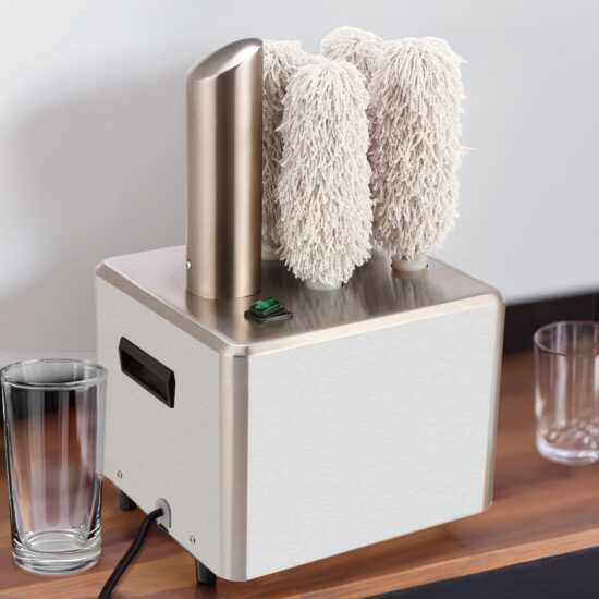 Prepline GP-5B commercial electric glass polisher with 5 brushes, operating on 120V, designed for efficiently polishing glassware in busy restaurants and bars.
