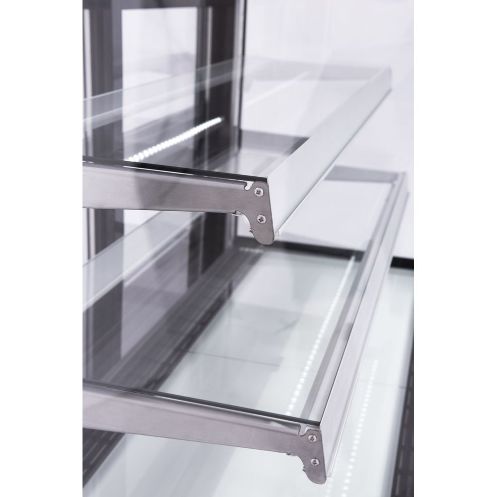 The Marchia MBT36 36-inch High Volume Curved Glass Refrigerated Bakery Display Case, designed to showcase a large quantity of baked goods, pastries, and desserts while maintaining optimal freshness and coolness. Ideal for busy bakeries, cafés, and delis.