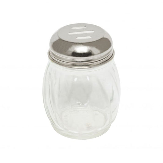 Thunder Group Slotted Swirl Cheese Shaker 12/Pcs delivers a perfect blend of style and functionality, making it an excellent addition to restaurants, hotels, and catering setups. With a 6 oz capacity and a compact 2 3/4" diameter x 3 1/2" height, this shaker features a clear, durable glass body paired with a stainless steel cap for long-lasting use. The slotted swirl top ensures smooth, controlled dispensing, whether you're serving grated cheese, spices, or cocoa powder. 