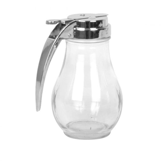Thunder Group Syrup Dispenser 12/Pcs adds a classic, polished touch to breakfast and dessert service in any hotel, restaurant, or catering setting. With a 14 oz capacity and dimensions of 3 3/8" diameter by 5 7/8" height, it’s perfectly sized for tabletop use. The clear glass body offers effortless content visibility, while the sturdy cast zinc cap provides smooth, controlled pouring to minimize mess. 