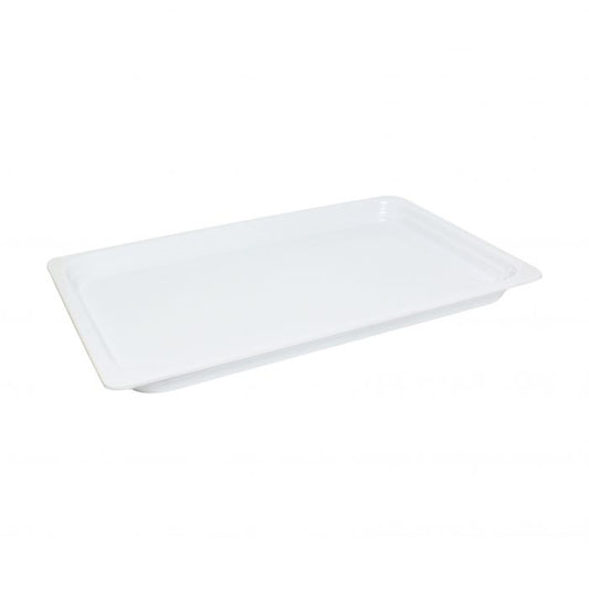 Thunder Group Gastronorm Pan can be used for serving fried shrimps, cold-boiled pork, steamed vegetables, or any other dish. This white melamine pan is extremely durable and made for the both cold and hot food. Featuring a solid, smooth construction this pan has 1 1/2-Inch depth to hold your main dishes, entrees, or desserts. Melamine pan is not suitable for cooking and warming foods in a microwave or oven. Thunder Group melamine pan is an attractive and practical solution for any budget.
