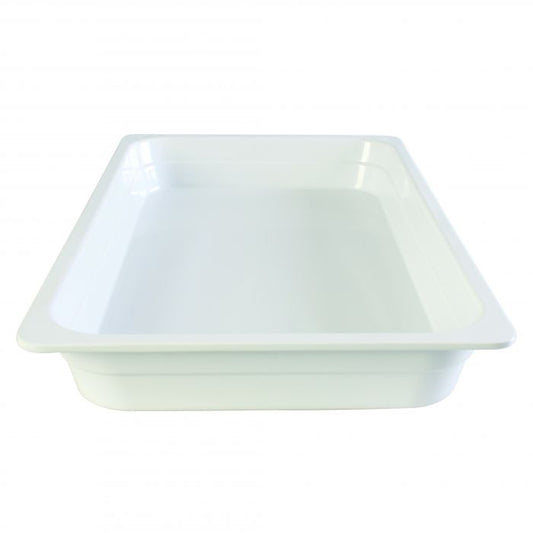 Thunder Group Gastronorm Pan can be used for serving fried shrimps, cold-boiled pork, steamed vegetables, or any other dish. This white melamine pan is extremely durable and made for the both cold and hot food. Featuring a solid, smooth construction this pan has 2 1/2-Inch depth to hold your main dishes, entrees, or desserts. Melamine pan is not suitable for cooking and warming foods in a microwave or oven. Thunder Group melamine pan is an attractive and practical solution for any budget.