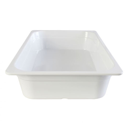 Thunder Group Gastronorm Pan can be used for serving fried shrimps, cold-boiled pork, steamed vegetables, or any other dish. This white melamine pan is extremely durable and made for the both cold and hot food. Featuring a solid, smooth construction this pan has 4-Inch depth to hold your main dishes, entrees, or desserts. Melamine pan is not suitable for cooking and warming foods in a microwave or oven. Thunder Group melamine pan is an attractive and practical solution for any budget.