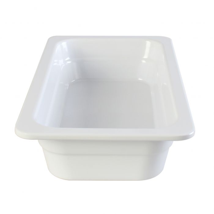 Thunder Group Gastronorm Pan can be used for serving fried shrimps, steamed vegetables, salads, or any other dish. This white melamine pan is extremely durable and made for the both cold and hot food. Featuring a solid, smooth construction this pan has 2 1/2-Inch depth to hold your main dishes, entrees, or desserts. Melamine pan is not suitable for cooking and warming foods in a microwave or oven. Thunder Group melamine pan is an attractive and practical solution for any budget.