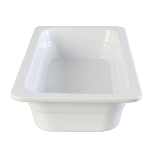 Thunder Group Gastronorm Pan can be used for serving fried shrimps, steamed vegetables, salads, or any other dish. This white melamine pan is extremely durable and made for the both cold and hot food. Featuring a solid, smooth construction this pan has 2 1/2-Inch depth to hold your main dishes, entrees, or desserts. Melamine pan is not suitable for cooking and warming foods in a microwave or oven. Thunder Group melamine pan is an attractive and practical solution for any budget.