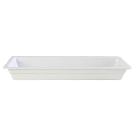 Thunder Group Gastronorm Pan can be used for serving burrito, bbq chicken wings, steamed vegetables, or any other dish. This white melamine pan is extremely durable and made for the both cold and hot food. Featuring a solid, smooth construction this pan has 2 1/2-Inch depth to hold your main dishes, entrees, or desserts. Melamine pan is not suitable for cooking and warming foods in a microwave or oven. Thunder Group melamine pan is an attractive and practical solution for any budget.
