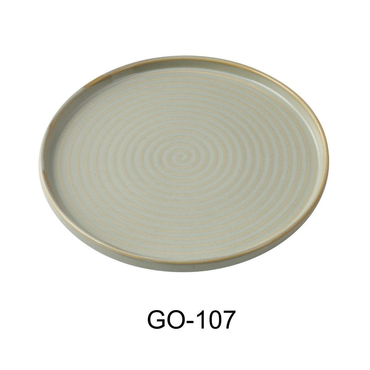 Yanco Round Plate With Upright Rim GO-107 is a stylish and functional piece from the Golden Coast collection. Crafted from high-quality chinaware, this bread and butter plate features elegant earthy tones and concentric circles, beautifully enhanced by a golden rim for a refined touch.&nbsp;Its round shape with an upright rim provides both aesthetic appeal and practicality, making it perfect for serving bread, appetizers, or desserts in upscale dining settings. 