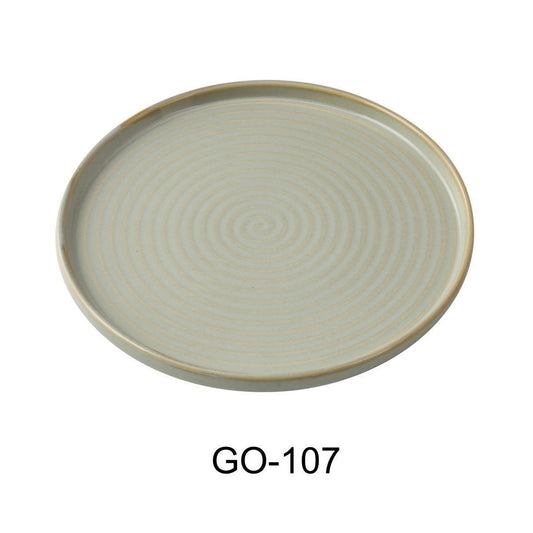 Yanco Round Plate With Upright Rim GO-107 is a stylish and functional piece from the Golden Coast collection. Crafted from high-quality chinaware, this bread and butter plate features elegant earthy tones and concentric circles, beautifully enhanced by a golden rim for a refined touch.&nbsp;Its round shape with an upright rim provides both aesthetic appeal and practicality, making it perfect for serving bread, appetizers, or desserts in upscale dining settings. 