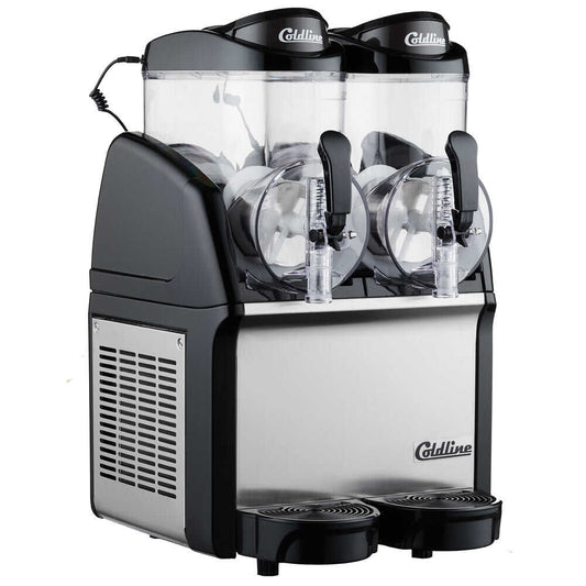 Coldline GRANITA-2N Double 2 Bowl Pourover Granita Slush Machine, 6-gallon capacity, ideal for serving granitas, slushes, and frozen drinks. Features dual bowls for easy dispensing and high-volume use.