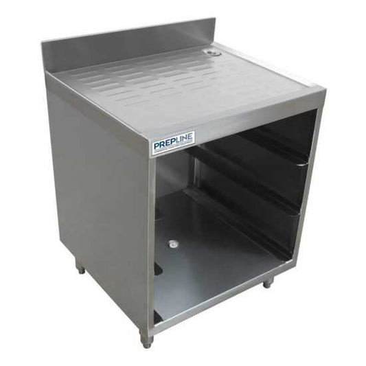 Prepline 24" stainless steel glass rack storage unit with a corrugated worktop is an essential addition to commercial kitchens and bars. Designed for efficient organization, this sturdy storage unit provides ample space for securely holding glassware while maximizing workspace functionality. The durable stainless steel construction ensures longevity and resistance to rust and corrosion, while the corrugated worktop offers a practical surface for preparing or handling items. This versatile unit enhances work