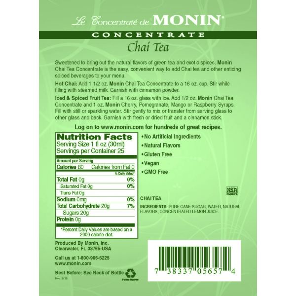 Monin Chai Tea Concentrate Syrup 750 mL Bottle additional product image