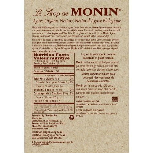 Monin Agave Nectar Organic Sweetener Syrup 750 mL Bottle additional product image