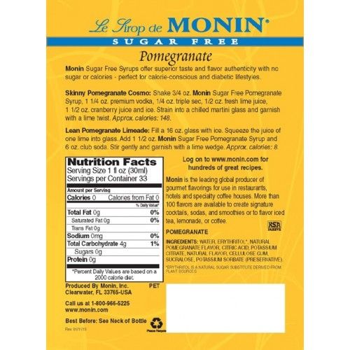 Monin Sugar Free Pomegranate Syrup 1 L Bottle additional product image