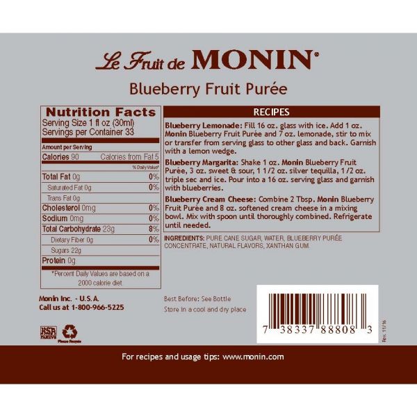 Monin Blueberry Fruit Puree 1 L Bottle additional product image
