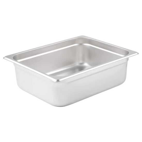  The Prepline 1/2 size 4" deep stainless steel steam table/hotel pan offers durable, space-efficient food storage and warming solutions, ideal for buffets, catering, and commercial kitchen use.