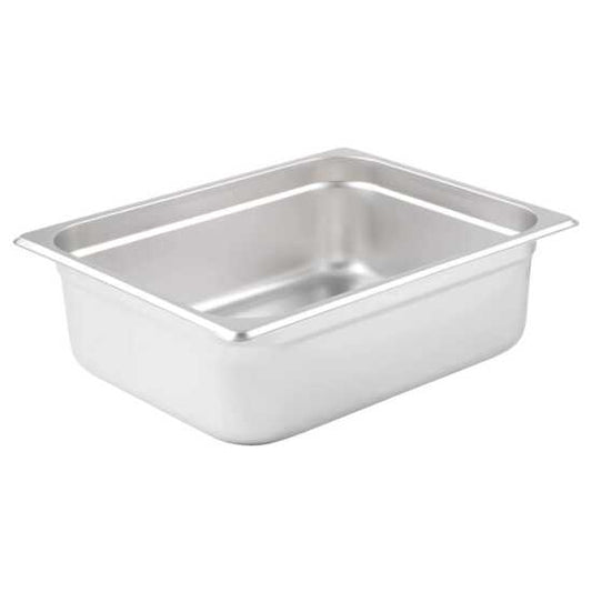  The Prepline 1/2 size 4" deep stainless steel steam table/hotel pan offers durable, space-efficient food storage and warming solutions, ideal for buffets, catering, and commercial kitchen use.