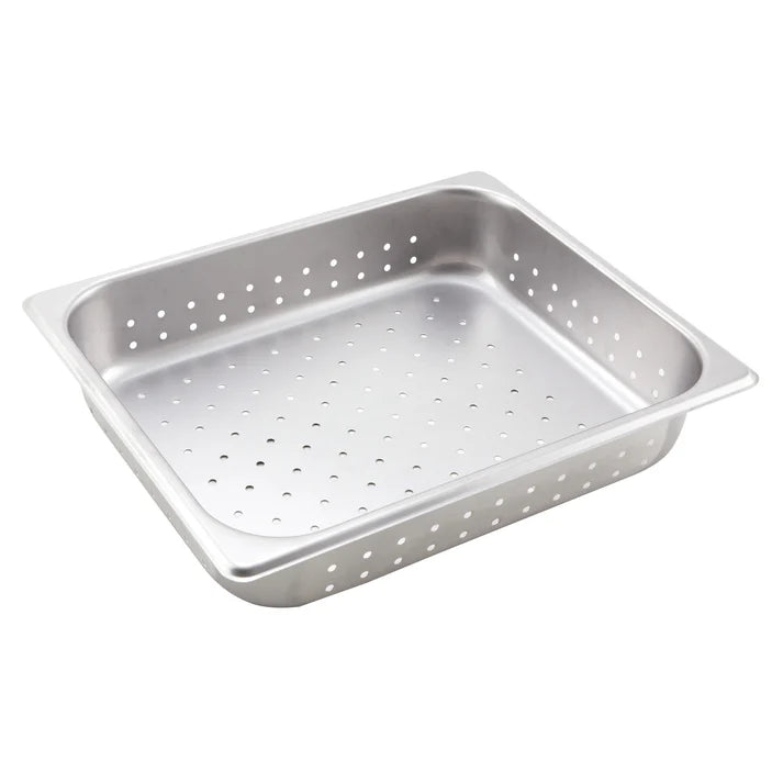Perforated Steam Pan 6/Pack constructed from durable 25 gauge 18/8 stainless steel. Thanks to its perforations, this pan is perfect to use for a variety of draining applications. This pan features an anti-jam reinforced corner design to keep it from sticking to others when stacked. Perfect for a variety of cooking tasks, the pan offers convenience and durability necessary in any restaurant, cafeteria, or buffet. This model is also NSF listed.