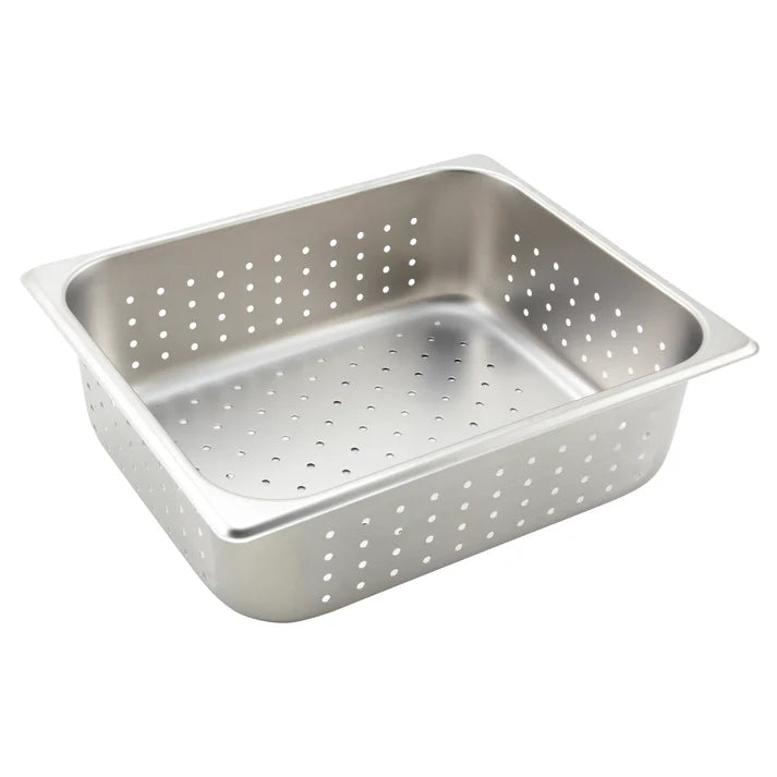 Perforated Steam Pan 6/Pack constructed from durable 25 gauge 18/8 stainless steel. Thanks to its perforations, this pan is perfect to use for a variety of draining applications. This pan features an anti-jam reinforced corner design to keep it from sticking to others when stacked. Perfect for a variety of cooking tasks, the pan offers convenience and durability necessary in any restaurant, cafeteria, or buffet. This model is also NSF listed.