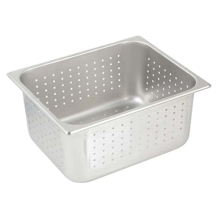 Perforated Steam Pan 6/Pack constructed from durable 25 gauge 18/8 stainless steel. Thanks to its perforations, this pan is perfect to use for a variety of draining applications. This pan features an anti-jam reinforced corner design to keep it from sticking to others when stacked. Perfect for a variety of cooking tasks, the pan offers convenience and durability necessary in any restaurant, cafeteria, or buffet. This model is also NSF listed.