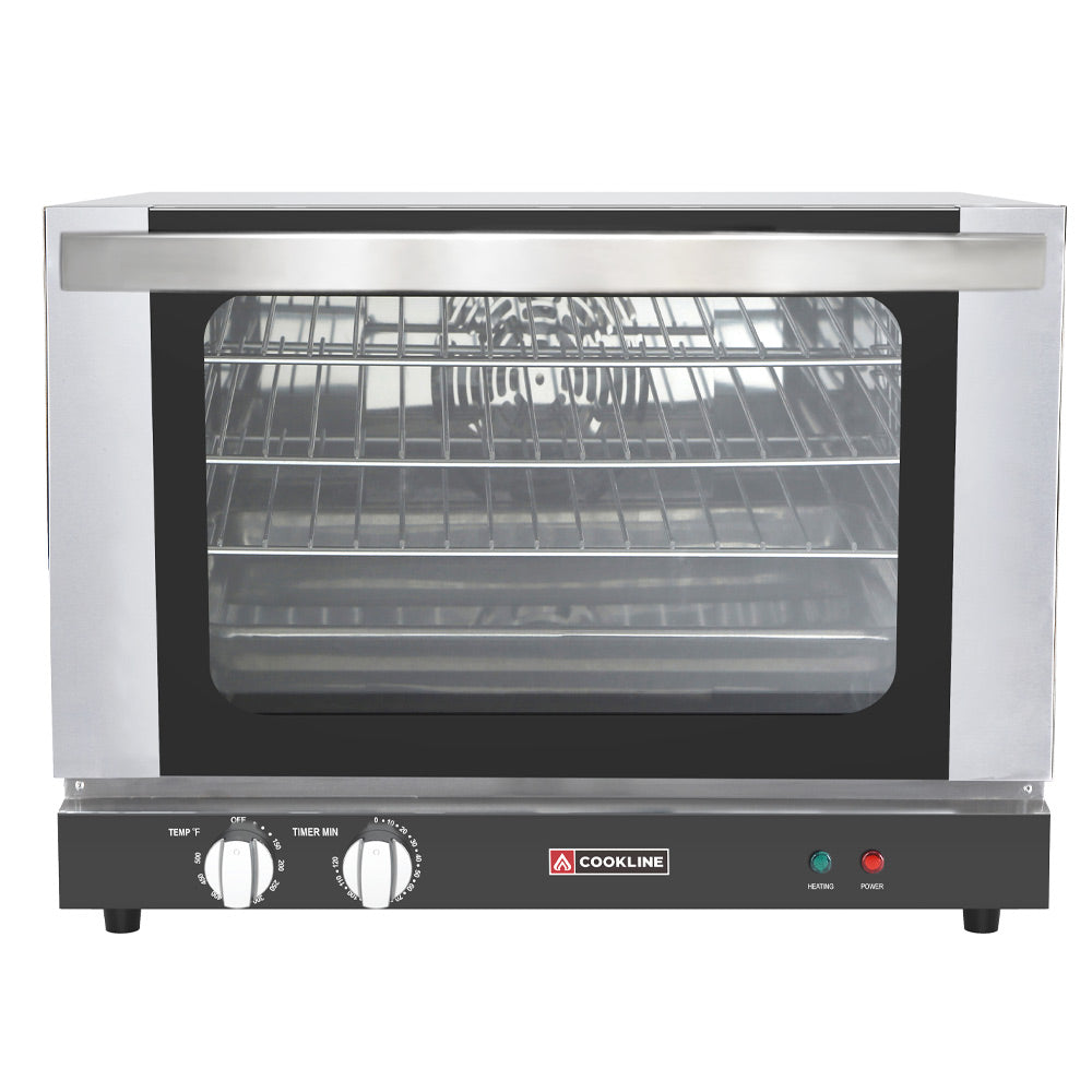 Cookline HCVE-16-120 23" Commercial Half Size Electric Countertop Convection Oven, 120V, designed for efficient cooking and baking in commercial kitchens, perfect for small spaces and versatile food preparation.