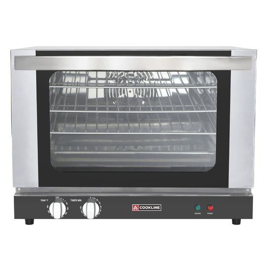 Cookline HCVE-16-120 23" Commercial Half Size Electric Countertop Convection Oven, 120V, designed for efficient cooking and baking in commercial kitchens, perfect for small spaces and versatile food preparation.