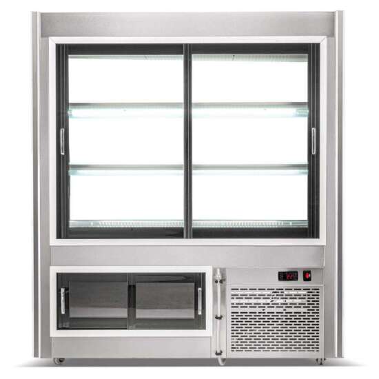 Coldline HDL48-DS 48-inch dual-service refrigerated high meat deli case with rear storage, featuring front and rear sliding glass doors for convenient access and optimal product visibility in commercial displays