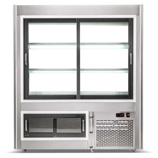 48-inch refrigerated deli case with curved glass for enhanced product visibility and rear storage for easy access and restocking. Perfect for displaying and preserving meat products in retail settings.