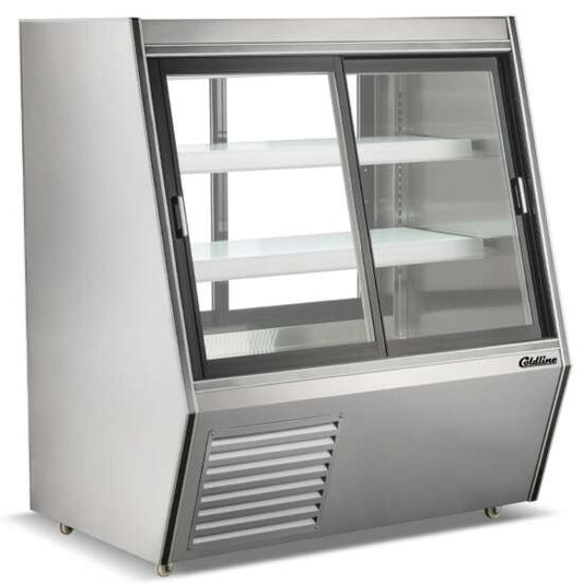 Coldline HDL48-DS 48-inch dual-service refrigerated high meat deli case with rear storage, featuring front and rear sliding glass doors for convenient access and optimal product visibility in commercial displays
