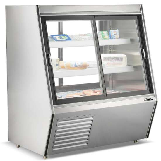 Coldline HDL48-DS 48-inch dual-service refrigerated high meat deli case with rear storage, featuring front and rear sliding glass doors for convenient access and optimal product visibility in commercial displays