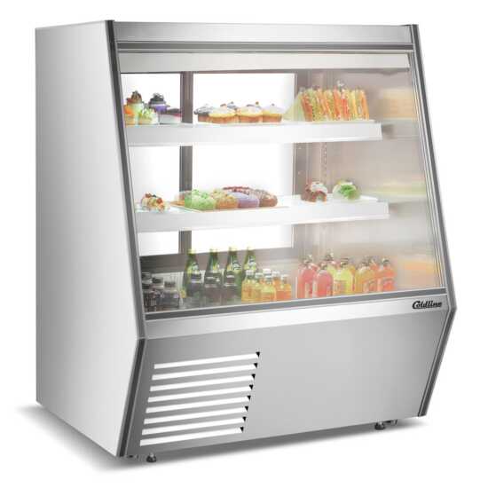 The Coldline HDL48 is a 48-inch refrigerated slanted glass high meat deli case with rear storage, providing an attractive display for fresh meats and convenient rear access for additional storage needs.