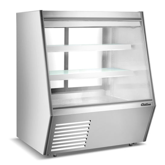 The Coldline HDL48 is a 48-inch refrigerated slanted glass high meat deli case with rear storage, providing an attractive display for fresh meats and convenient rear access for additional storage needs.