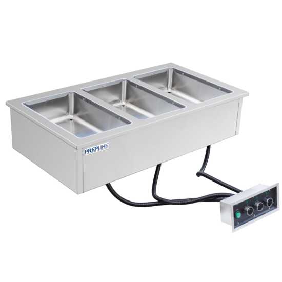 Prepline HFW3 Stainless Steel Three Pan Insulated Drop-In Hot Food Well, 208/240V - Perfect for warming and serving three food pans in restaurants, buffets, and catering services with high efficiency.