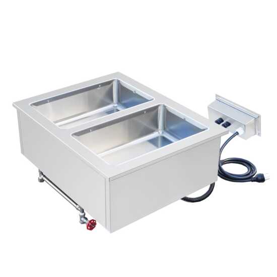 Prepline HFW2 Stainless Steel Two Pan Insulated Drop-In Hot Food Well, 120V - Designed for keeping two food pans hot and ready for serving in restaurants, buffets, and catering services.
