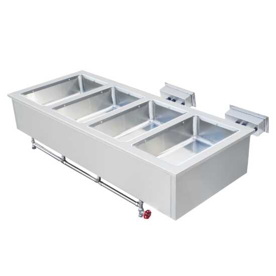 Prepline HFW4 Stainless Steel Four Pan Insulated Drop-In Hot Food Well, 208/240V - Ideal for keeping four pans of food warm in restaurants, buffets, and catering with efficient heating and insulation.
