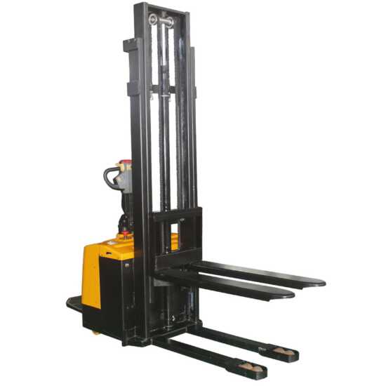 The HiLo 3300 lb Electric Forklift Stacker, with a 98" lift height and 115V power, provides efficient lifting and stacking for warehouses and industrial settings, designed for handling heavy loads with ease.