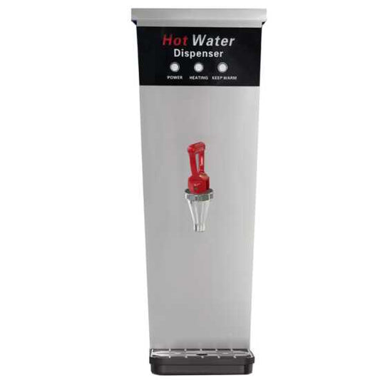 Prepline HWD-10 stainless steel hot water dispenser with a capacity of 2.6 gallons, ideal for providing hot water for beverages and food preparation in commercial settings.