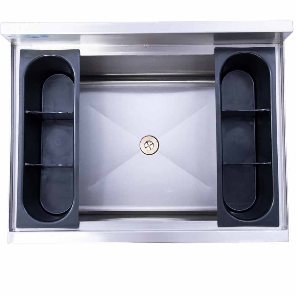 Prepline 18" x 36" stainless steel underbar ice bin with a 119 lb. capacity and 12" bowl depth. Built for durability and efficiency, it’s ideal for bars and restaurants, providing ample ice storage with a sleek and professional design.
