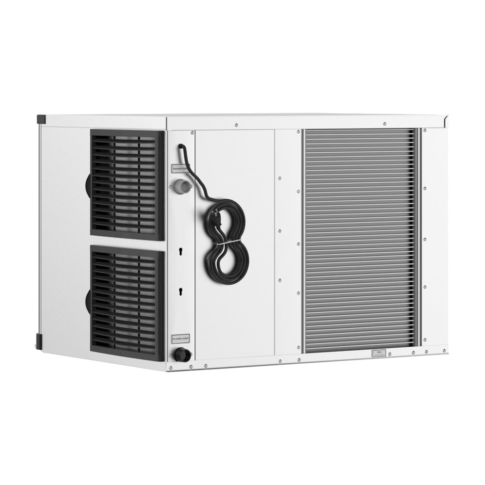 Coldline ICE550T-FA 30-inch modular full cube ice machine, head only, designed for commercial kitchens and bars. It produces up to 550 lbs of full-cube ice daily and is compatible with various storage bins for flexible use.