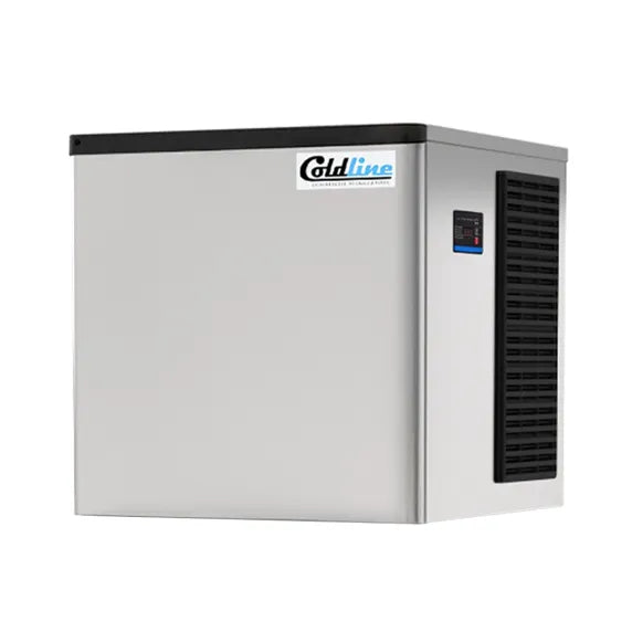 Coldline ICE400T-HA modular half cube ice machine head with air-cooled condenser produces up to 400 lb. of ice daily. Durable stainless steel construction, digital controls, adjustable ice thickness, and eco-friendly R290 refrigerant make it ideal for restaurants, bars, hotels, and commercial kitchens. Bin sold separately.