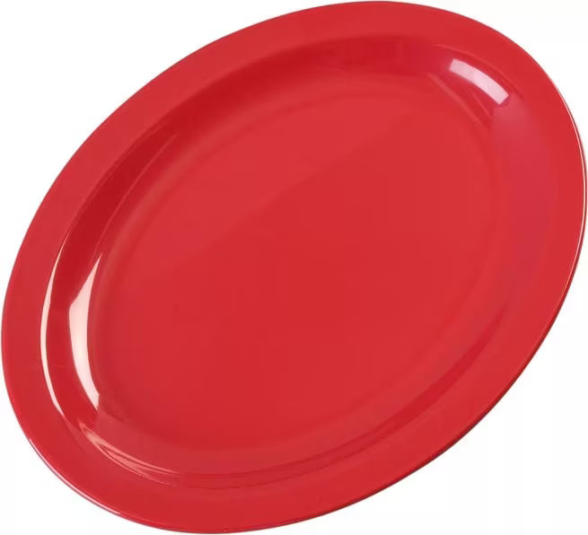 Serve meals with confidence using the KL12705 Red Melamine Oval Platter Tray. This 12 x 9 Inch break resistant platter is ideal for restaurants, catering, buffets, and home dining.